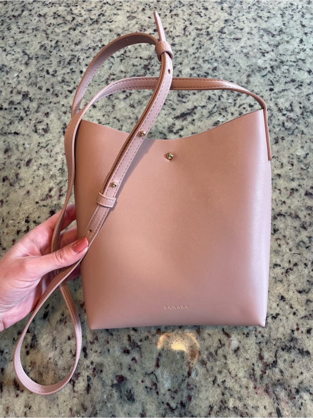 New Anthropologie Samara peony pink vegan Leather Crossbody bucket Bag Ret.$125